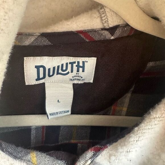 Duluth Trading Co Men's Quilted Hooded Jacket Gray Plaid Size L - Picture 2 of 5